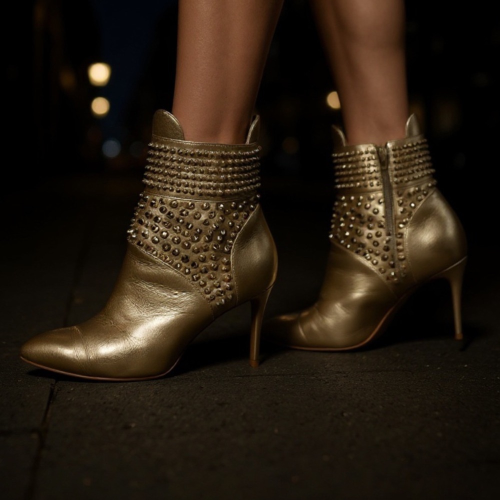 Christian Louboutin Gold Studded Heeled Boots